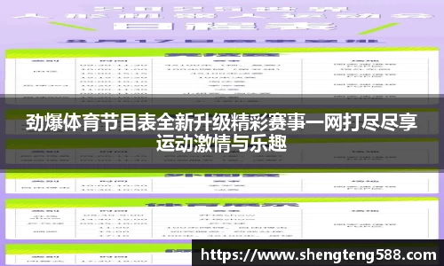 劲爆体育节目表全新升级精彩赛事一网打尽尽享运动激情与乐趣