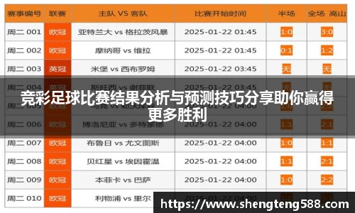 竞彩足球比赛结果分析与预测技巧分享助你赢得更多胜利